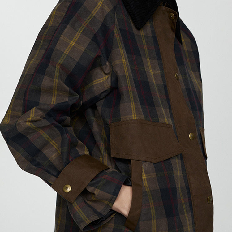 Plaid Fur Collar Cotton Coat