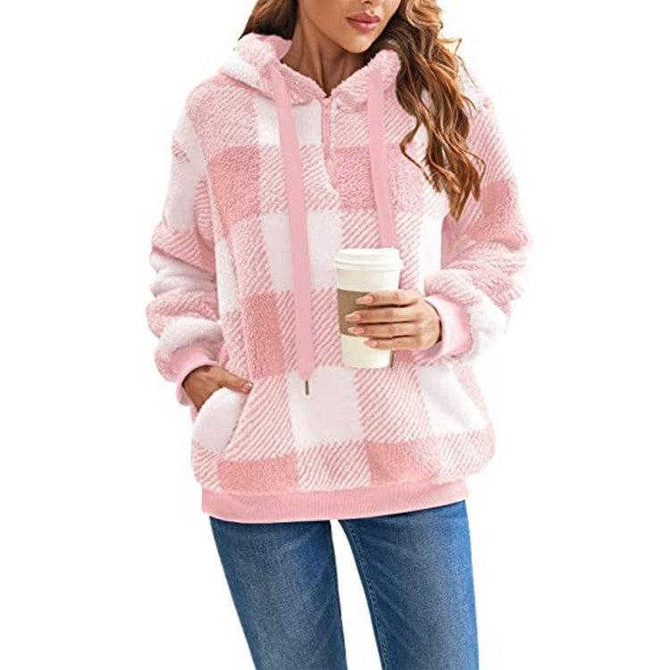 Fashion Plaid Hooded Sweatshirt