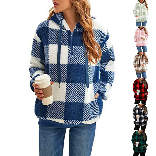 Fashion Plaid Hooded Sweatshirt