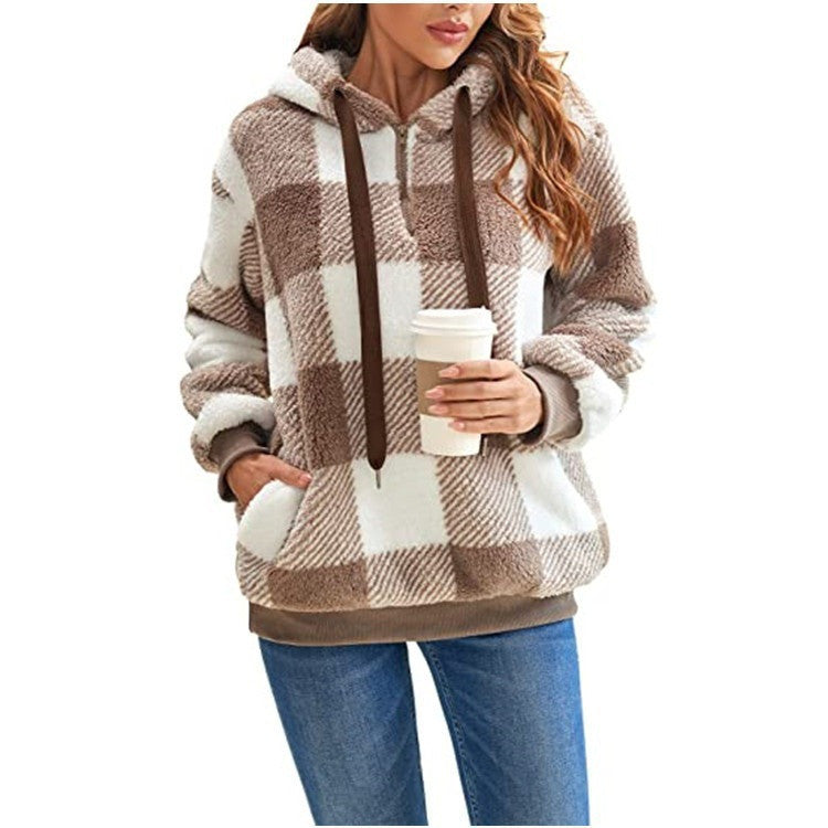 Fashion Plaid Hooded Sweatshirt