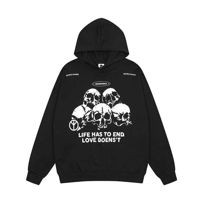 Street Personality Skull Letter Print Hooded Sweatshirt Men