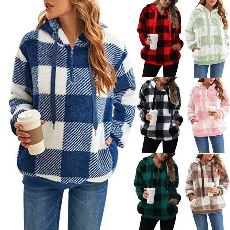 Fashion Plaid Hooded Sweatshirt