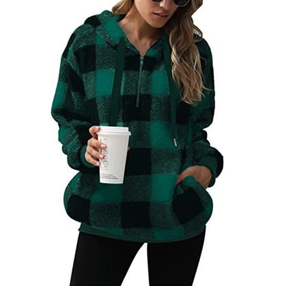 Fashion Plaid Hooded Sweatshirt