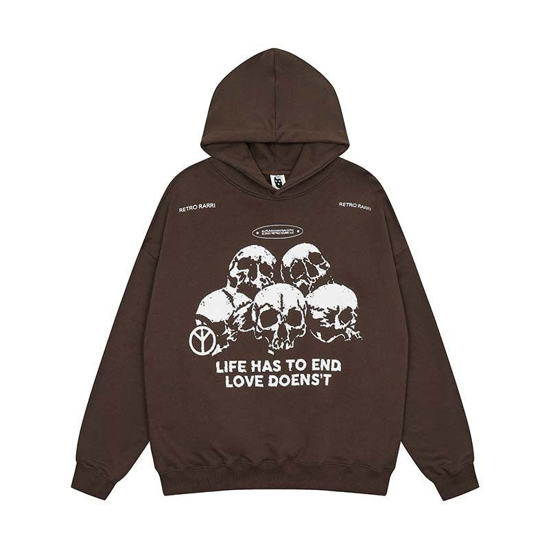 Street Personality Skull Letter Print Hooded Sweatshirt Men