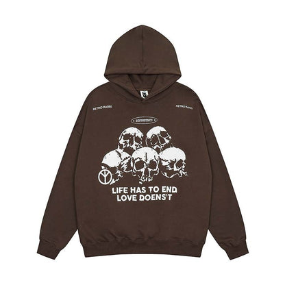 Street Personality Skull Letter Print Hooded Sweatshirt Men