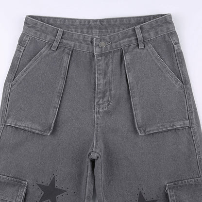 Street Retro Low Rise Denim Cargo