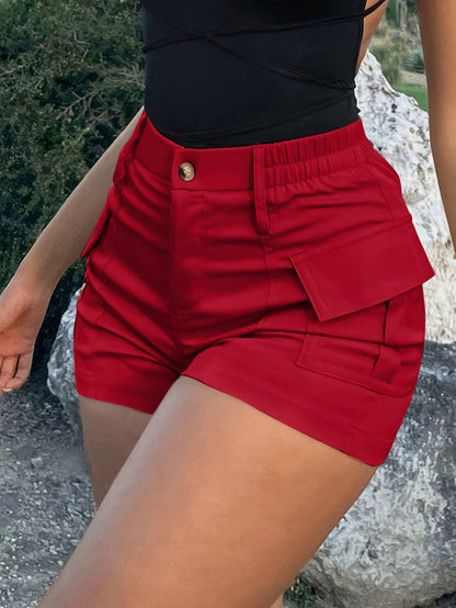 High Waist Flap Pocket Cargo Shorts